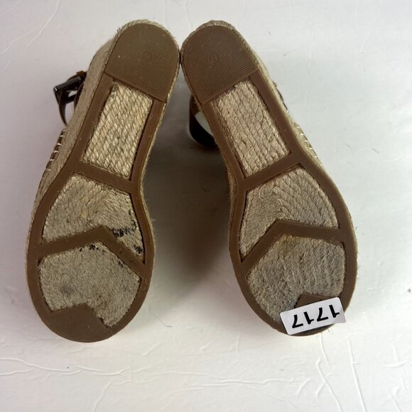 🟢 Marc Fisher Size 6 Brown Perforated Open Toe Espadrille Wedge Sandals - Picture 7 of 10